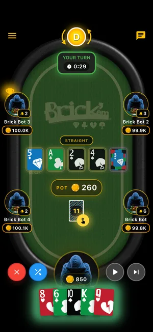 A straight played across the table, named above the cards